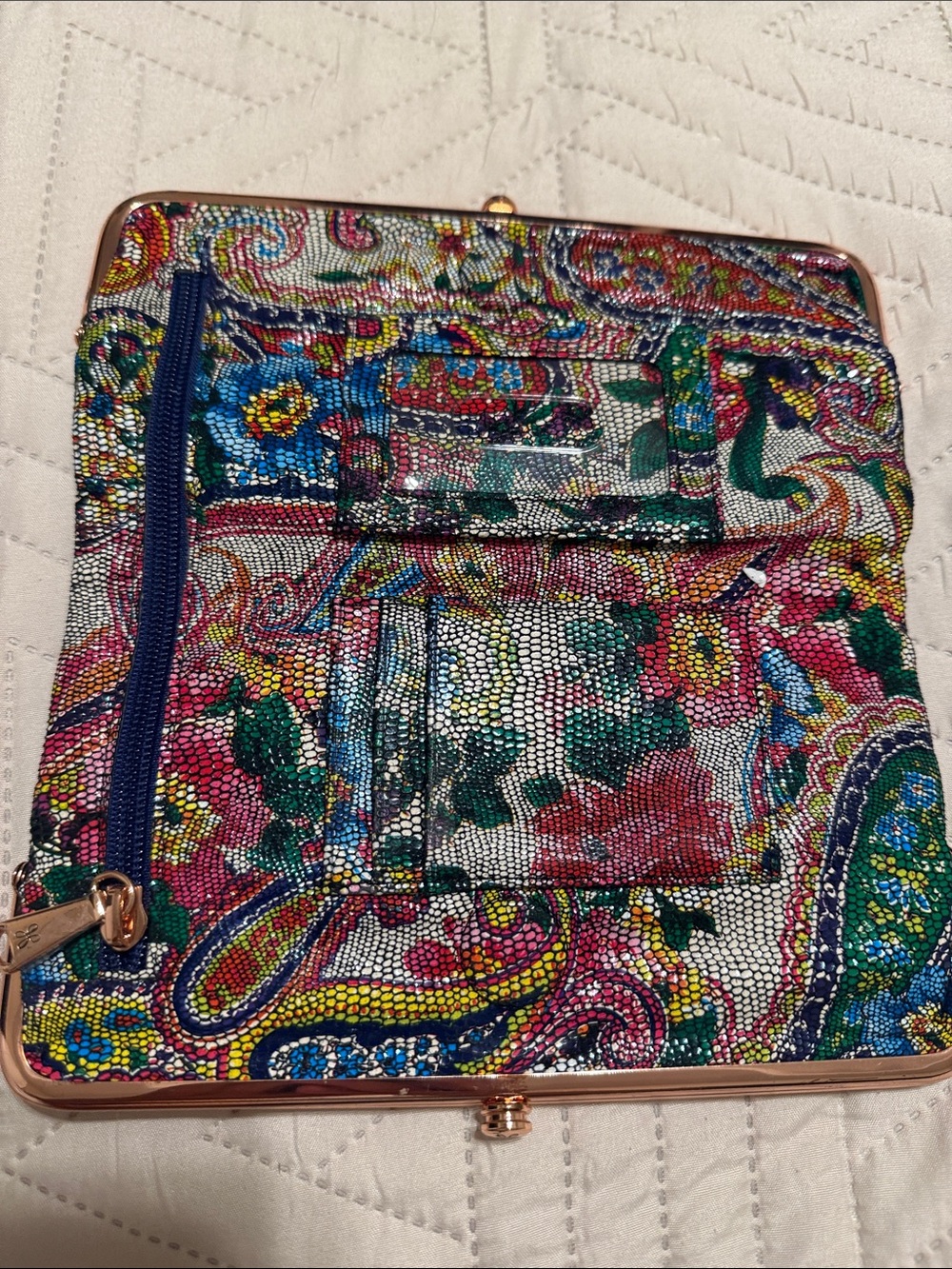 HOBO Multicolor Beaded Paisley Clutch with Rose Gold Frame